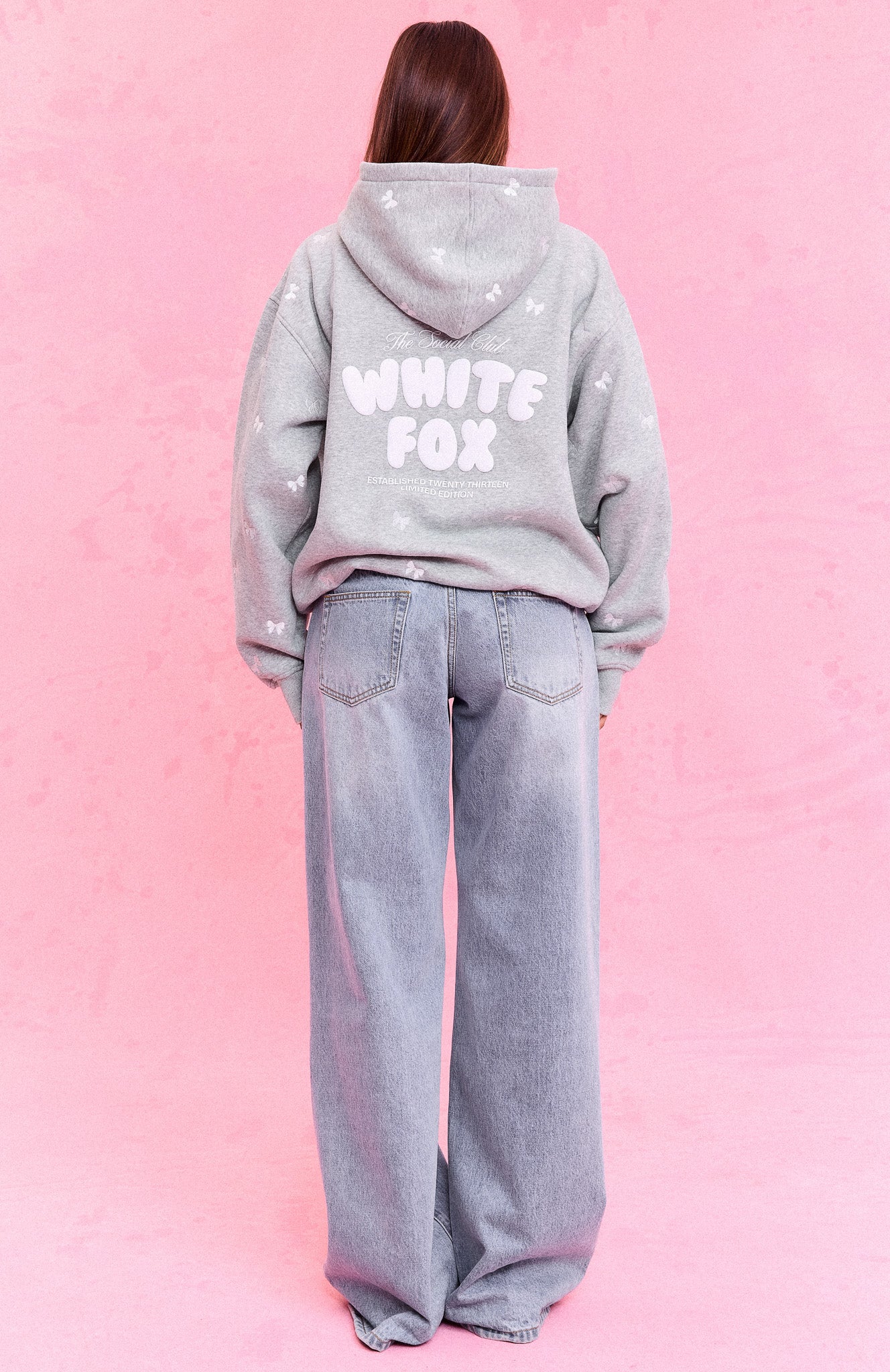 The Social Club Lottie Oversized Hoodie Dark Grey Marle | White