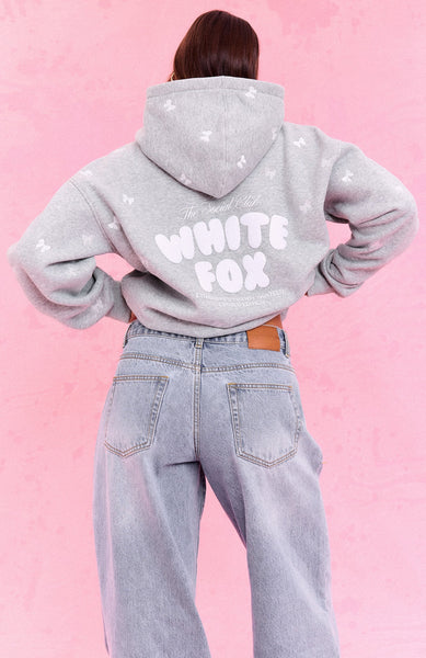The Social Club Lottie Oversized Hoodie Dark Grey Marle | White