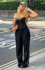 Travel Era Track Pants Black | White Fox Boutique US