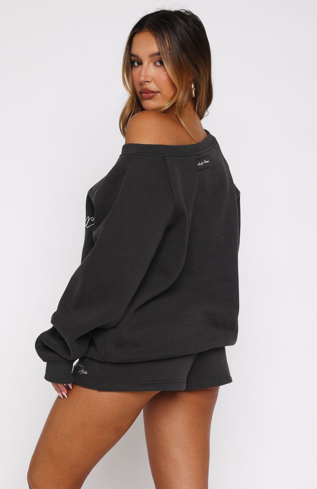 Lucky Thirteen Elsa Off Shoulder Sweater Charcoal | White Fox