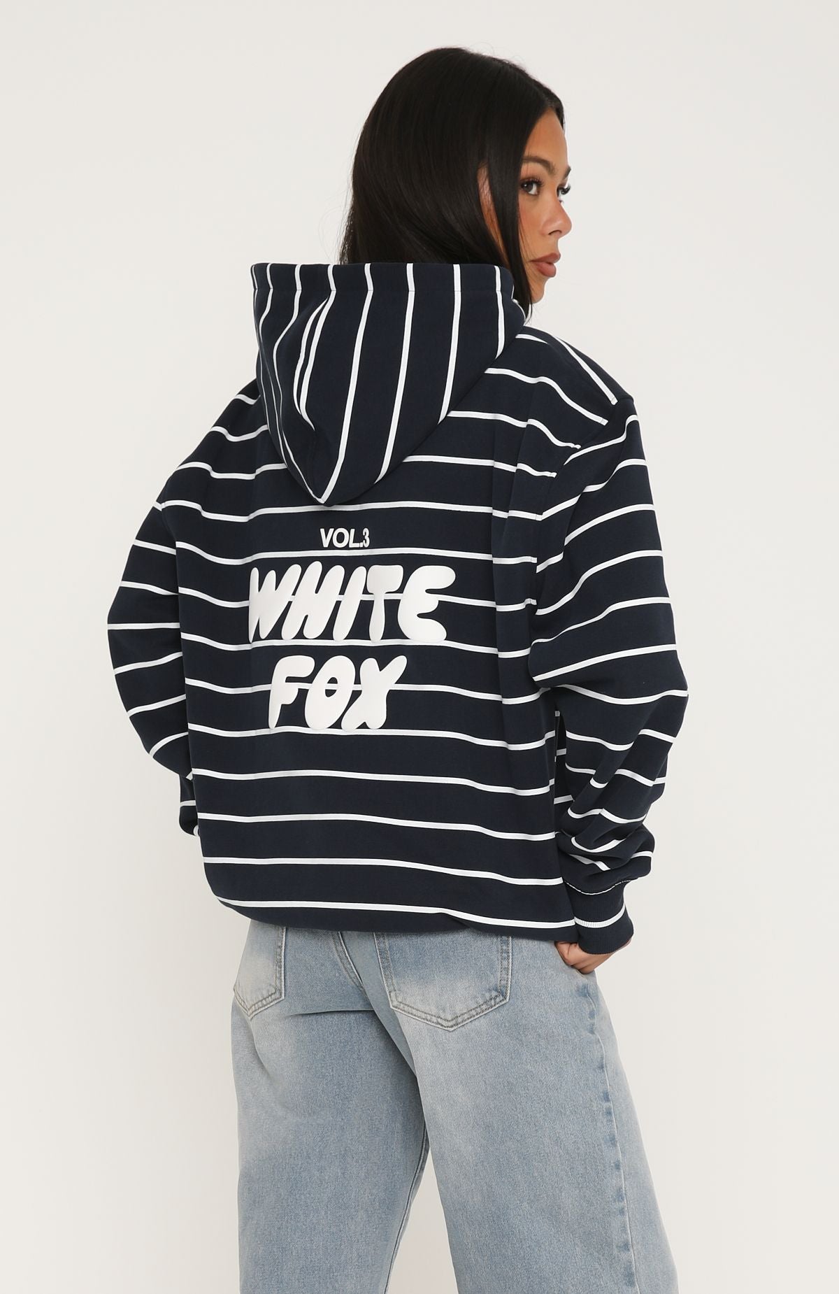 Offstage Striped Oversized Hoodie Navy/White Stripe | White Fox