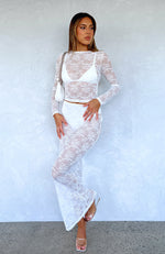 Under My Spell Lace Maxi Skirt White