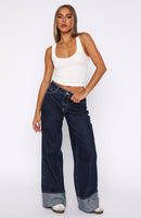 Charlotte Mid Rise Wide Leg Jeans Dark Indigo