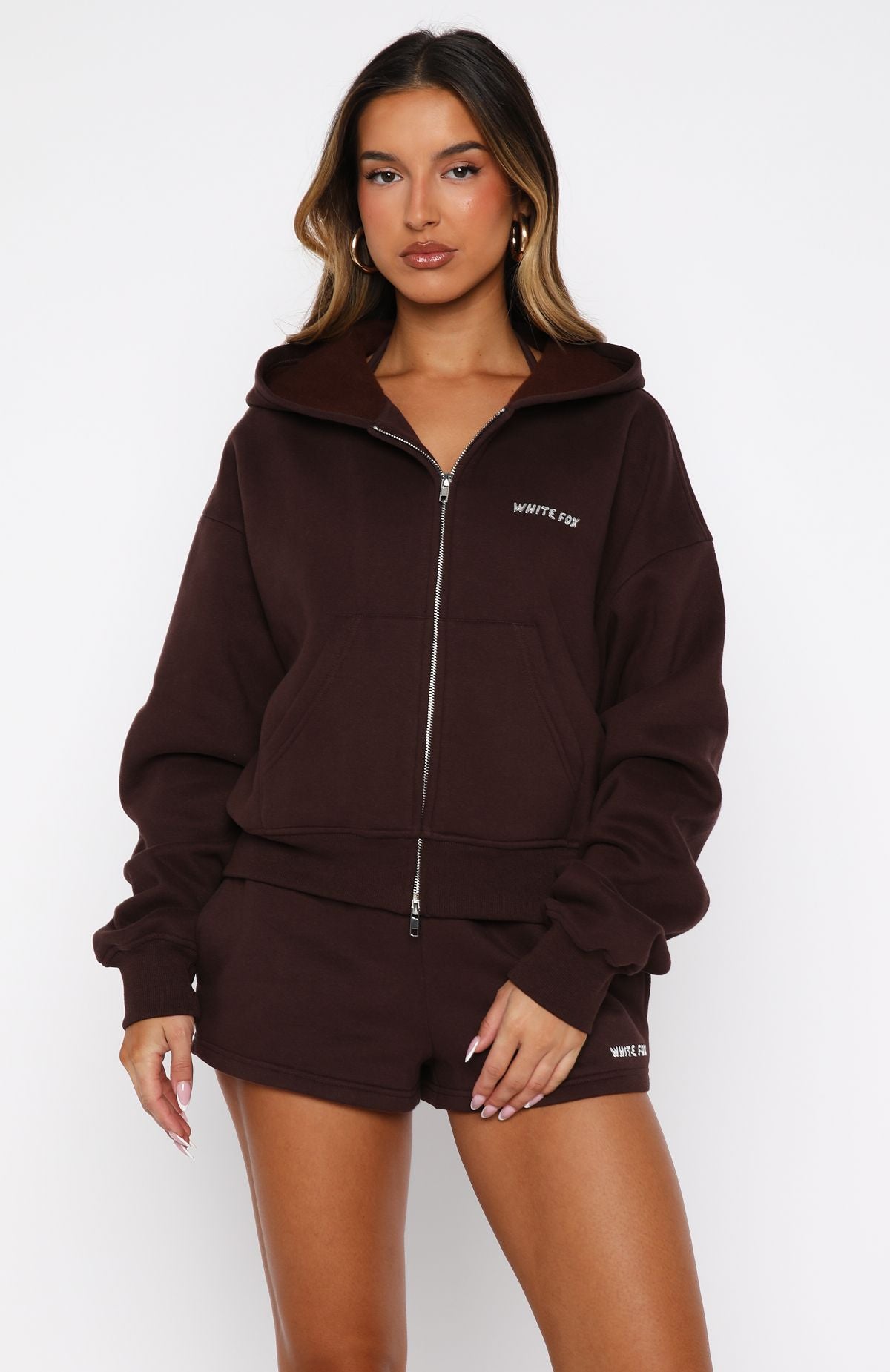 Test Drive Boxy Zip Front Hoodie Chocolate | White Fox Boutique US
