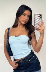 What Do You See Strapless Top Baby Blue