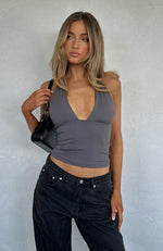 When I'm With You Halter Top Charcoal