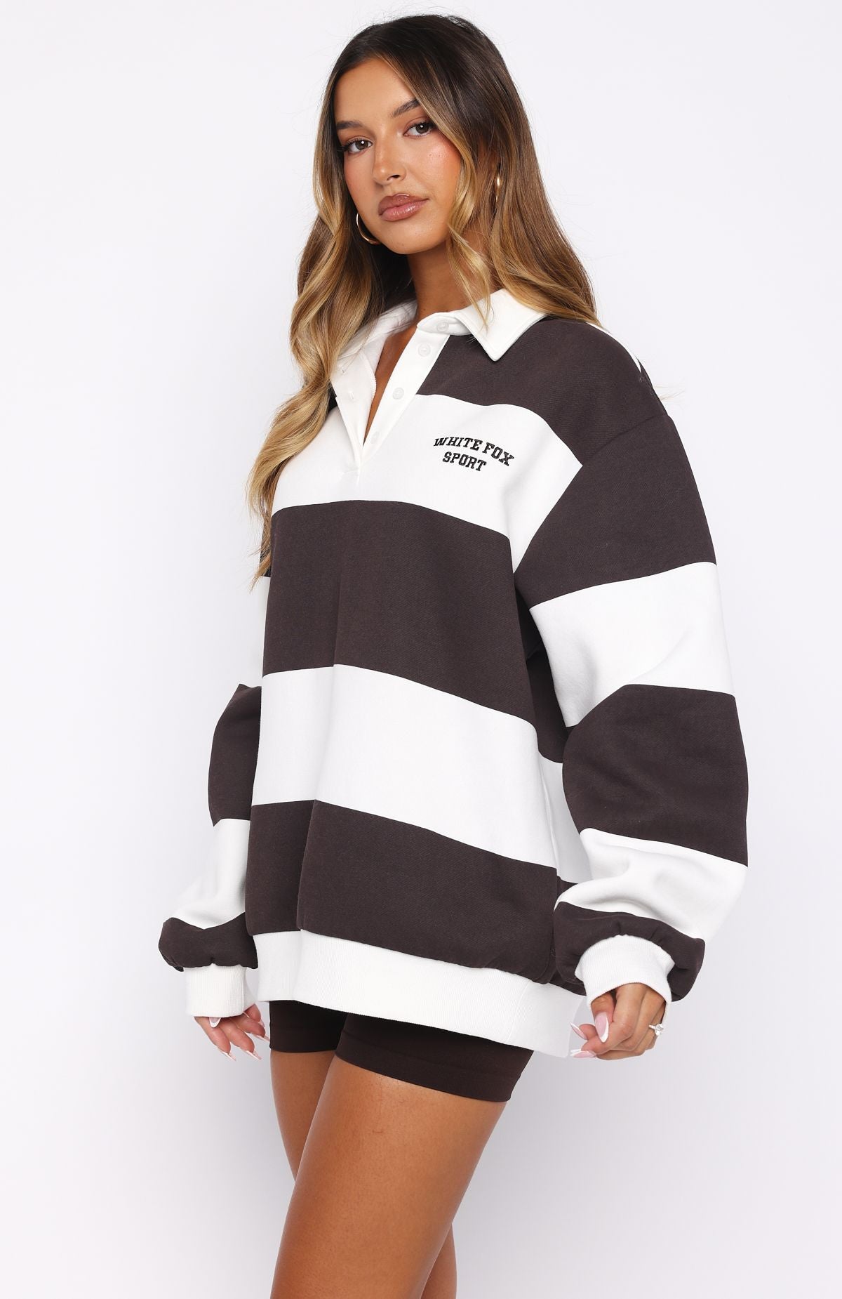 Make It Known Oversized Henley Sweater Dark Chocolate | White Fox