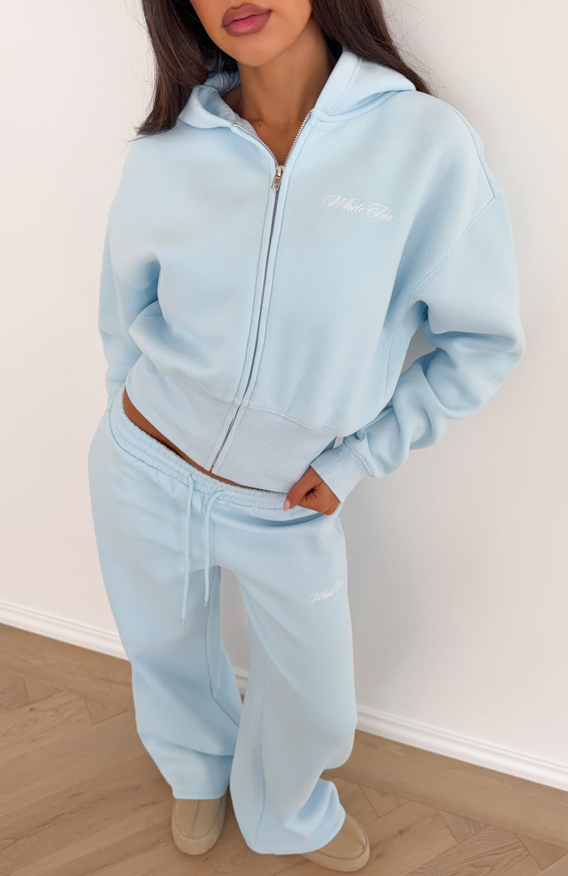Wishing For It Cropped Cinched Zip Front Hoodie Blue