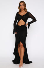 It Takes Time Long Sleeve Mesh Maxi Dress Black