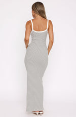 Let Me Live Ribbed Maxi Dress White/Green Stripe