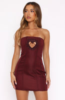 I Love You Embellished Strapless Mini Dress Wine