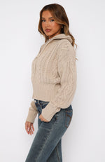 All At Once Zip Front Knit Sweater Oat