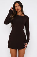 Not The Same Long Sleeve Mini Dress Dark Chocolate