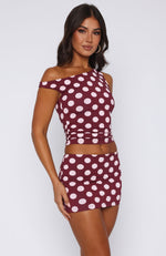 Stay With You Top Burgundy Polka Dot