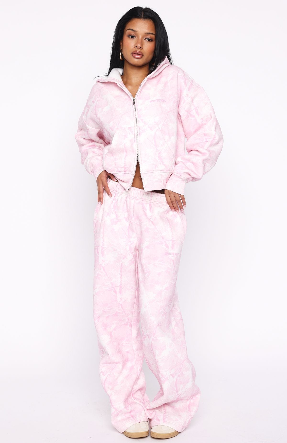 Hiding Away Boxy Zip Front Hoodie Pink Camo | White Fox Boutique US