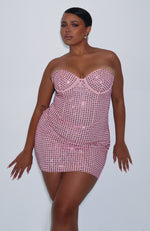 Disco Ball Embellished Mini Dress Baby Pink