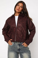 Make Things Right PU Bomber Jacket Plum