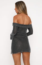 Back Track Long Sleeve Embellished Mini Dress Black