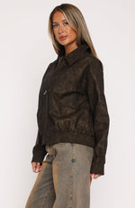 Make Things Right PU Bomber Jacket Chocolate