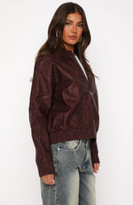 Make Things Right PU Bomber Jacket Plum