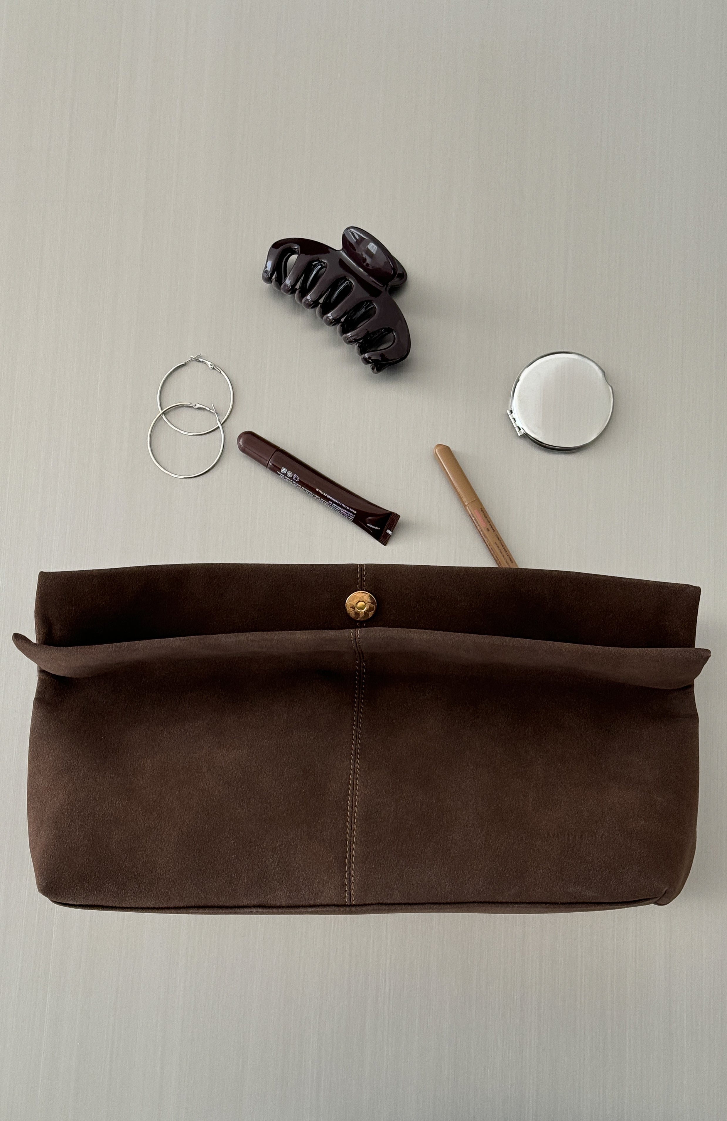 f*o様 TOCCA BREEZE CHOOLE BAG Cleo Clutch Bag Dark Chocolate Faux Suede | White Fox Boutique US
