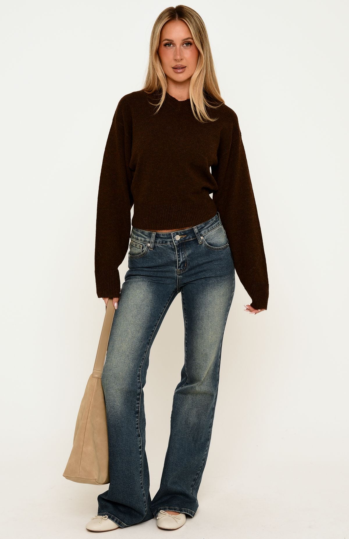 Oksana Knit Sweater Chocolate | White Fox Boutique US