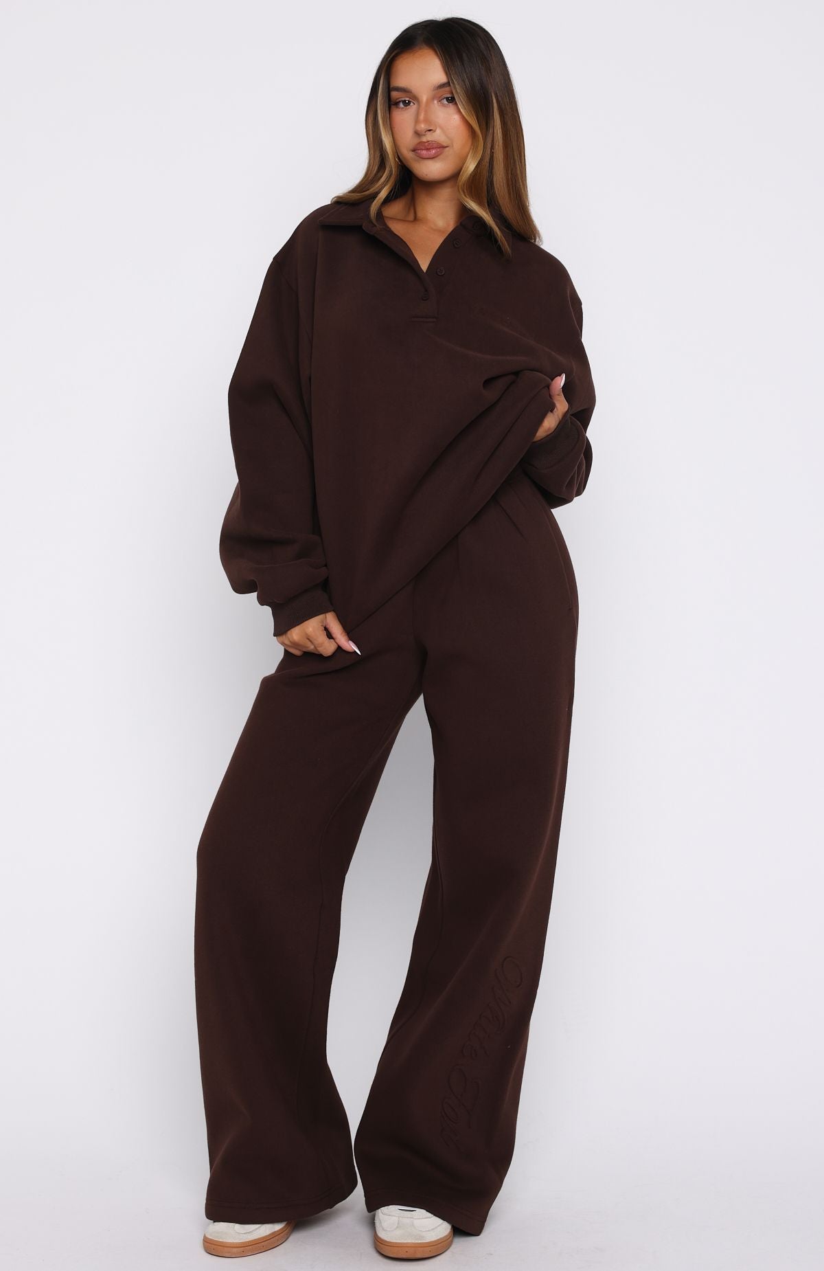 Chill Moves Oversized Henley Sweater Chocolate | White Fox Boutique US