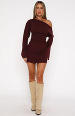 Strange World Long Sleeve Mini Dress Burgundy