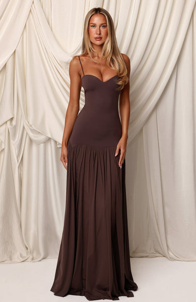brown heart dress Delicate Maxi Chocolate M Yellow Satin Dress From quirky details tell a summer wedding guest clothes Hiccup dress belt-size:34