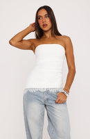 Dressed Up For You Lace Trim Strapless Top White
