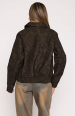 Make Things Right PU Bomber Jacket Chocolate