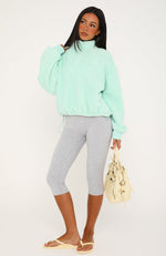 Figure It Out Later Fleece Quarter Zip Sweater Icy Mint | White