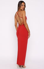 open lace back dress Fever Dream Maxi Dress Red