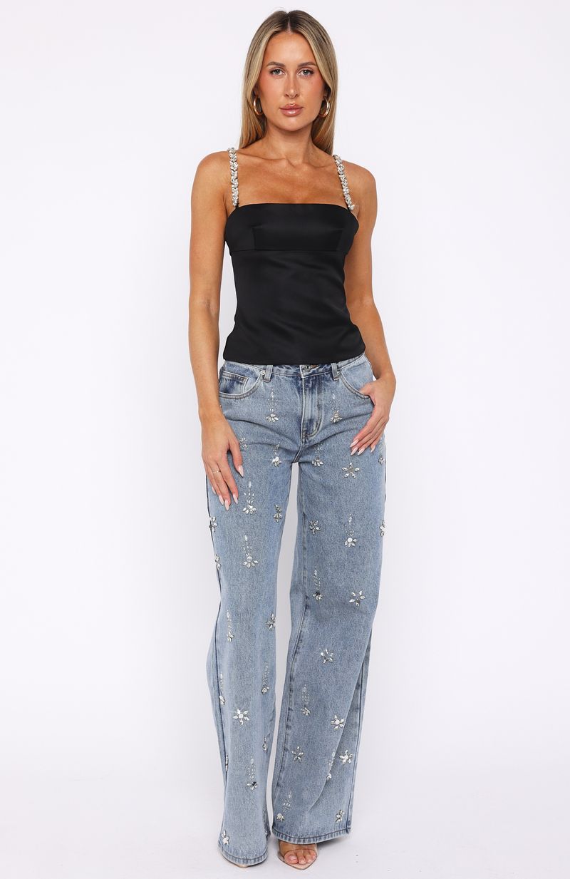 No More Excuses Mid Rise Wide Leg Jeans Mid Blue | White Fox
