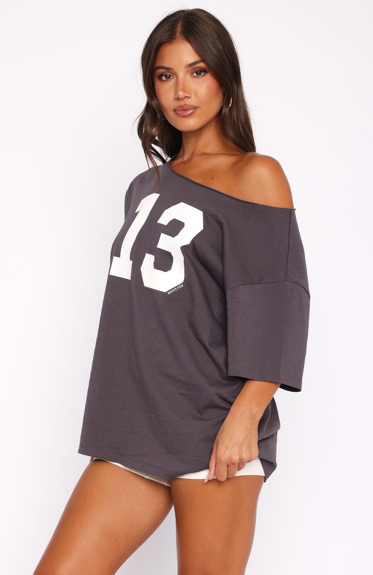 Trial Run Off Shoulder Oversized Tee Volcanic | White Fox Boutique US