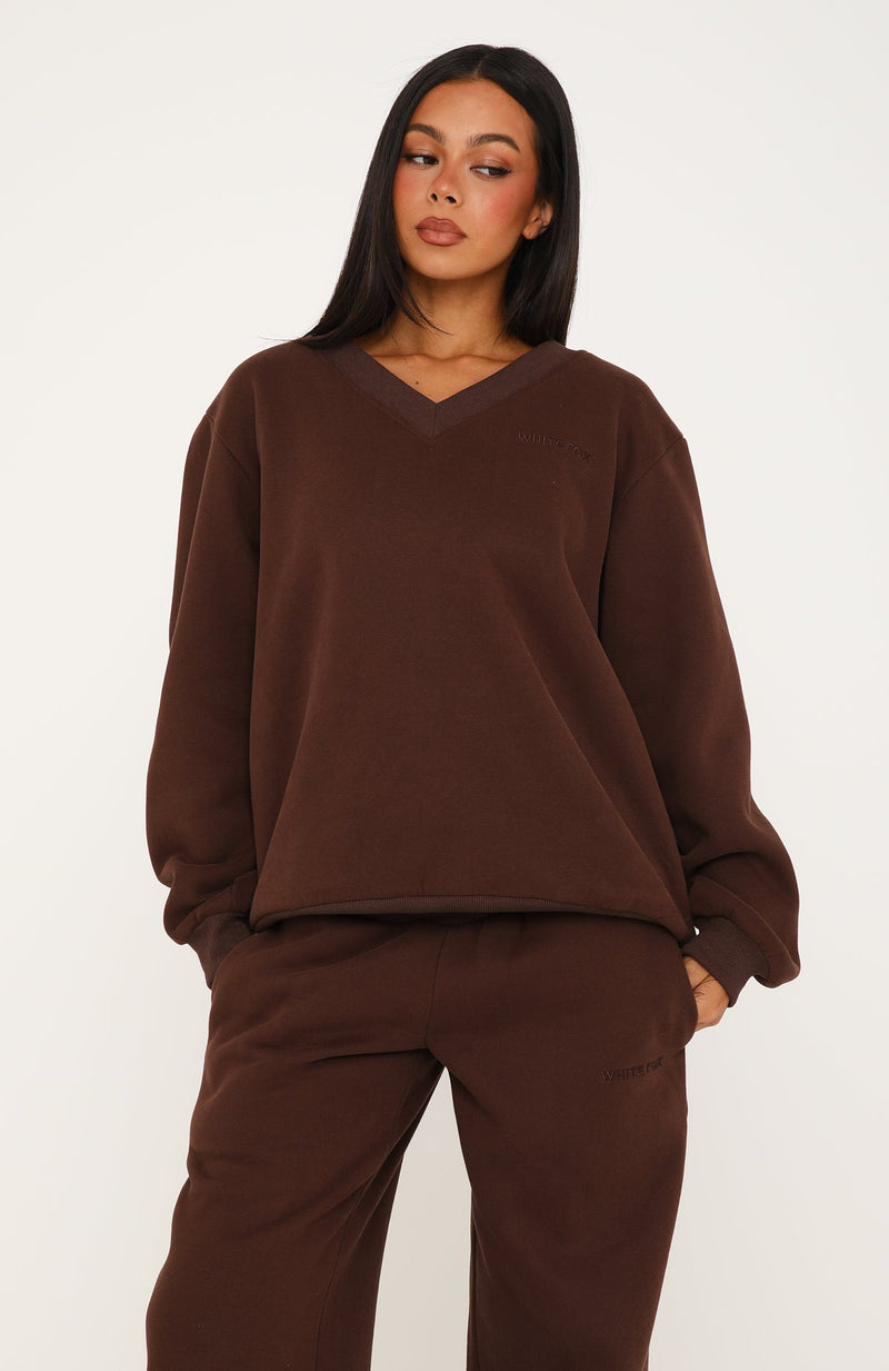 Give You A Break V Neck Oversized Sweater Chocolate
