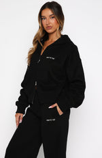 Test Drive Boxy Zip Front Hoodie Black | White Fox Boutique US