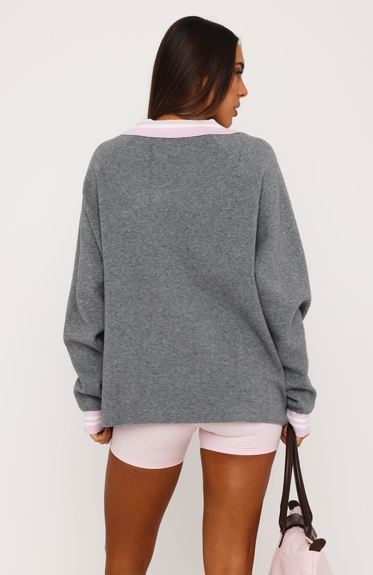 Illyria Knit Sweater Grey/Pink | White Fox Boutique US