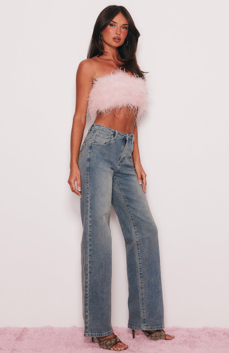 Andrea Mid Rise Straight Leg Jeans Brown Blue Acid Wash