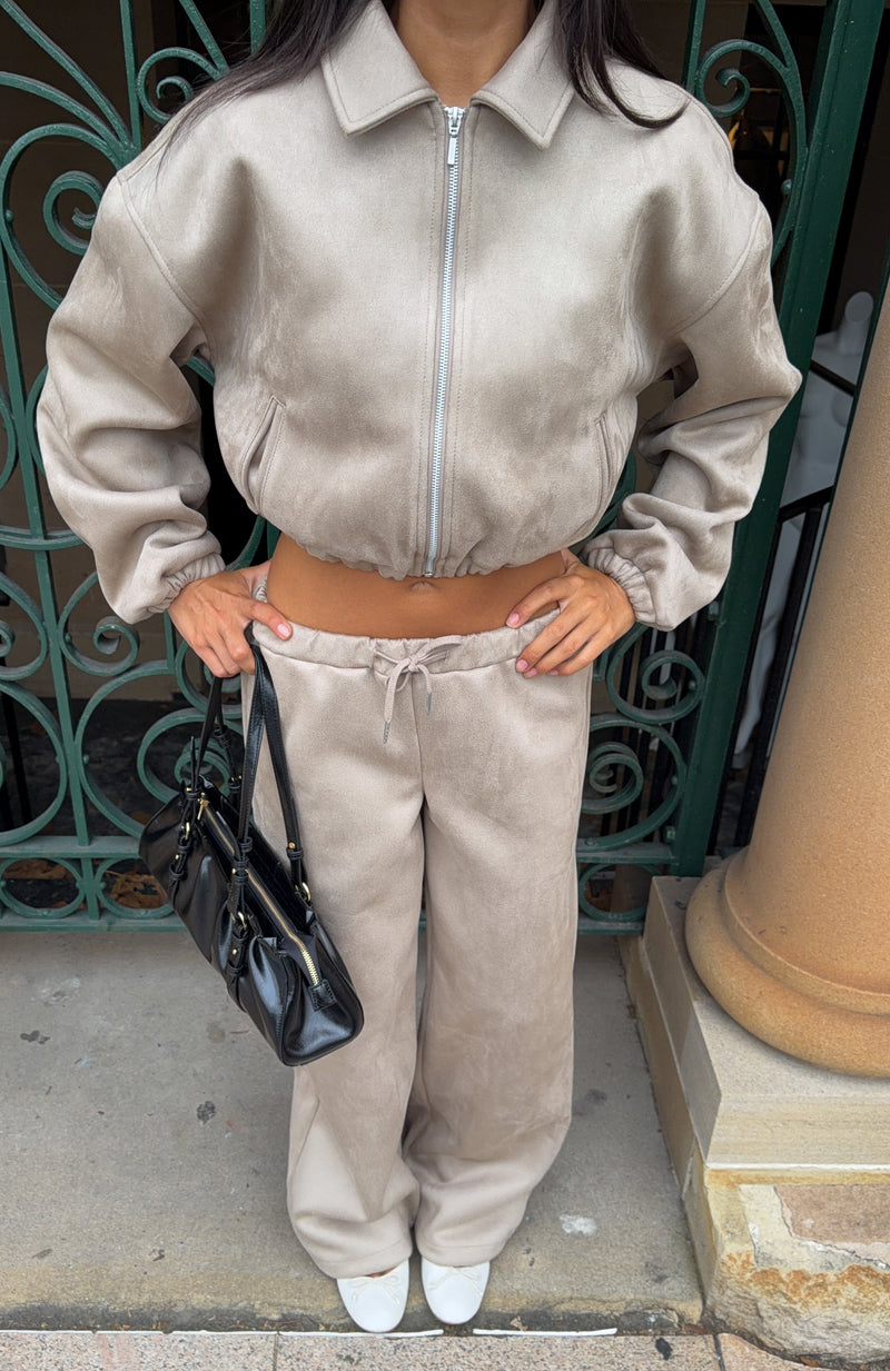 Isolda Faux Suede Bomber Jacket Sand