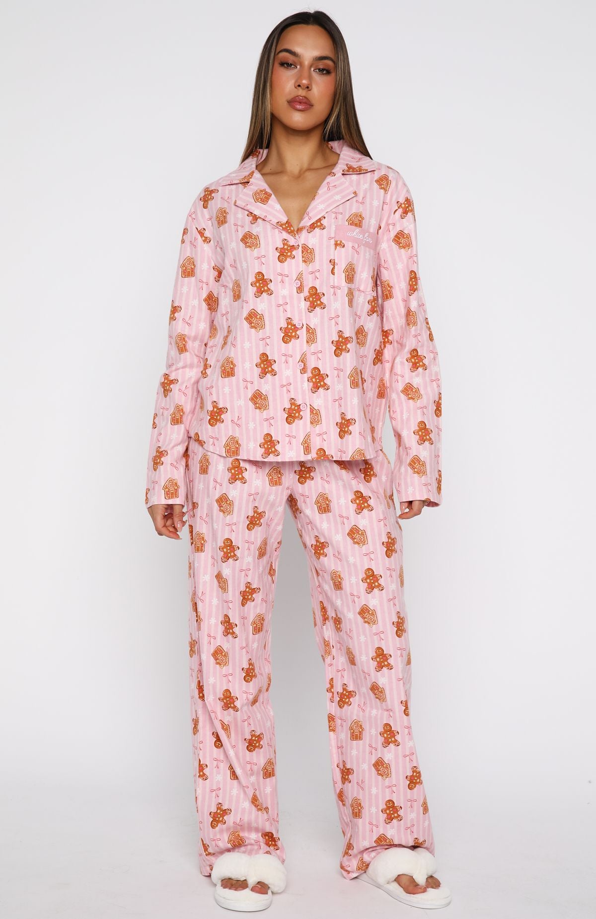 Dreamland Long Sleeve Pyjama Set Gingerbread Twist | White Fox