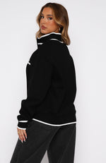 Sign Me Up Zip Front Sweater Black