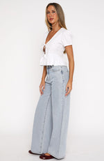 Lily Mid Rise Wide Leg Jeans Mid Blue