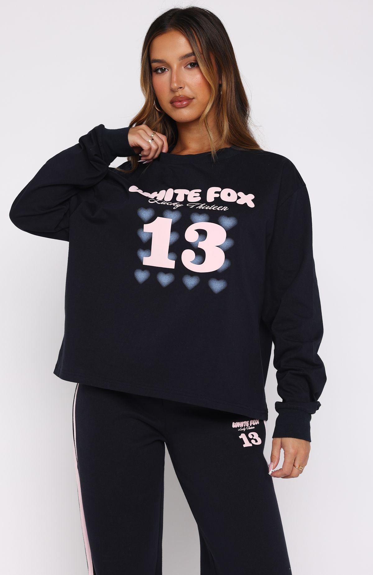 GOLDS♡チェーン付き♡ファー♡レッグカバー♡ZIP♡総レース♡白×黒 Lucky Thirteen Charise Zip Front Hoodie Navy | White Fox Boutique US