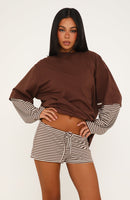 Let's Take Our Time Relaxed Shorts Chocolate/Cream Stripe