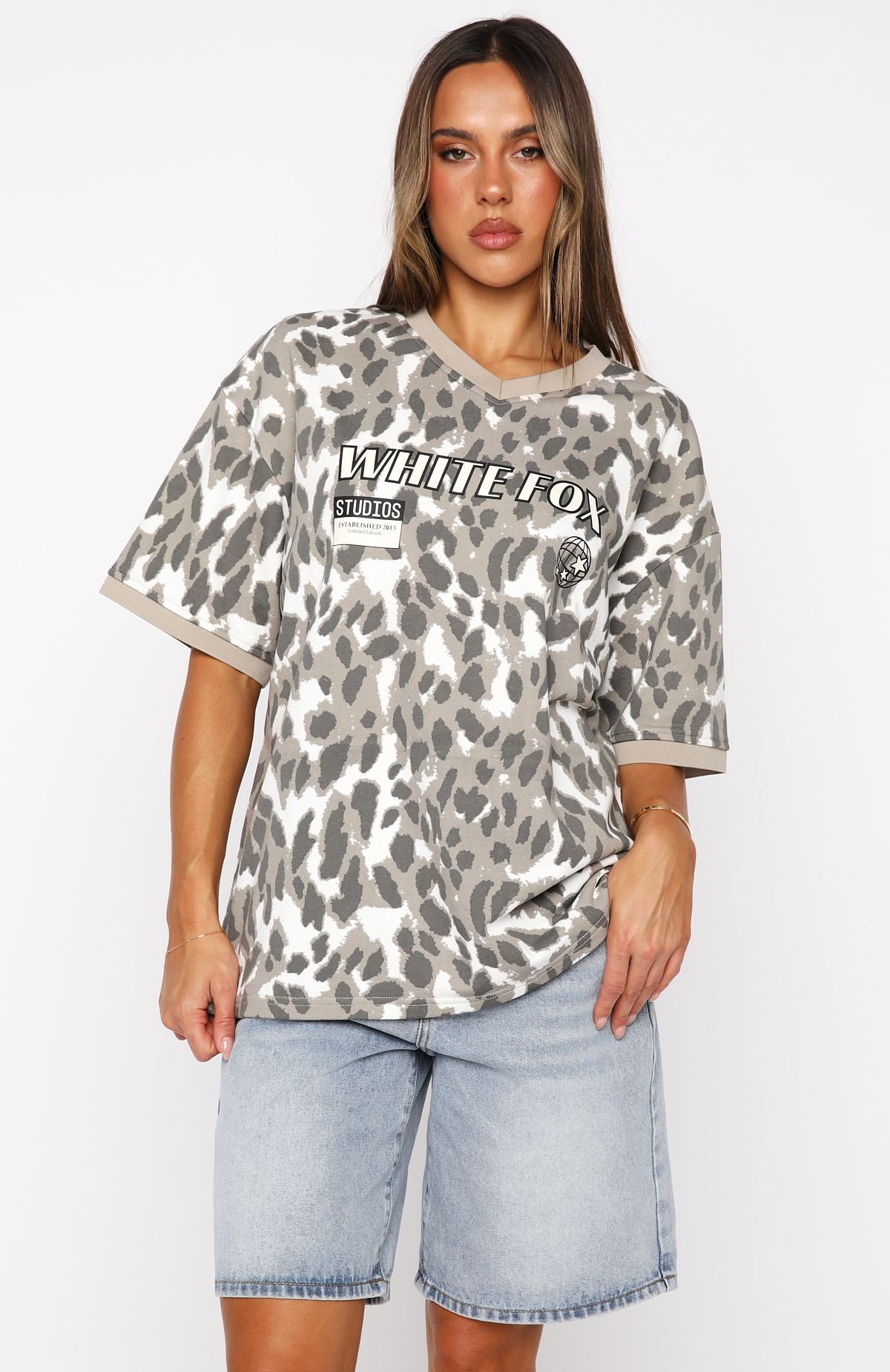 Let's Just Leave Oversized Jersey Washed Leopard Print | White Fox
