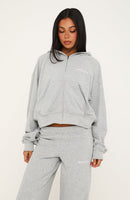 Looking Back Boxy Zip Front Hoodie Grey Marle