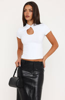 Love Me Lightly Keyhole Short Sleeve Top White