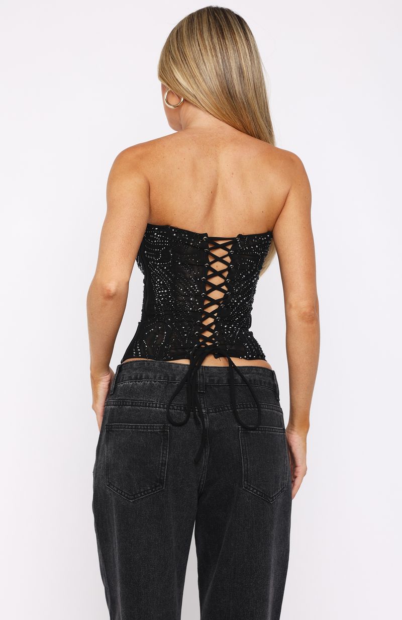 Night Bloom Embellished Bustier Black | White Fox Boutique US