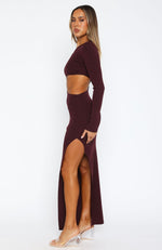 Love Me Again Long Sleeve Maxi Dress Dark Burgundy